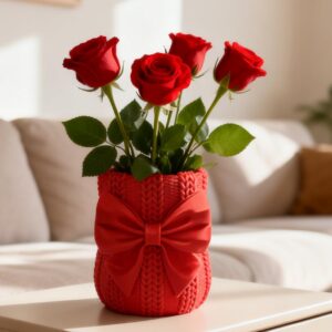 3D Printed Knitted Bow Vase | Cosy Texture Flower Vase Desk Gift