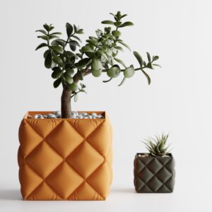 3D Printed Puffy Quilted Planter | Inflated Cube Plant Pot Desk Decor
