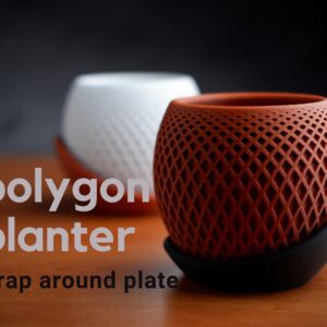 3D Printed Polygon Planter | Geometric Mesh Lattice Plant Pot with Saucer