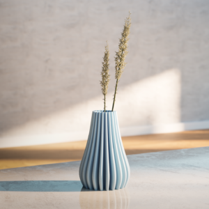 3D Printed Vase 01 | Modern Minimal Tapered Ribbed Flower Vase
