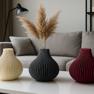 3D Printed Venere Spiral Vase | Botany Chic Ribbed Round Flower Vase