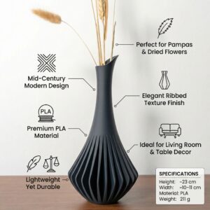 3D Printed MCM Vase | Mid-Century Modern Tall Sculptural Flower Vase
