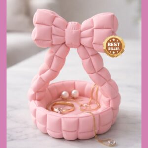 Quilted Bow Jewelry Basket – Puffy Trinket Storage