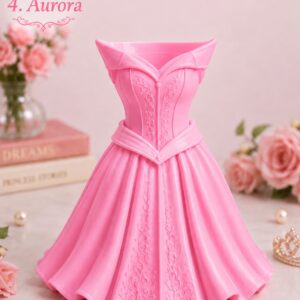 Aurora princess dress vase in pink, 3D printed gown-shaped flower vase