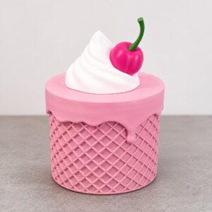 Pink ice cream waffle cup 3D printed planter with whip and cherry lid