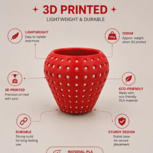 Strawberry planter 3D printed PLA features: lightweight, durable, eco-friendly, 120g