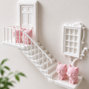 Cat Staircase Floating Wall Shelf - kitten door and window wall decor