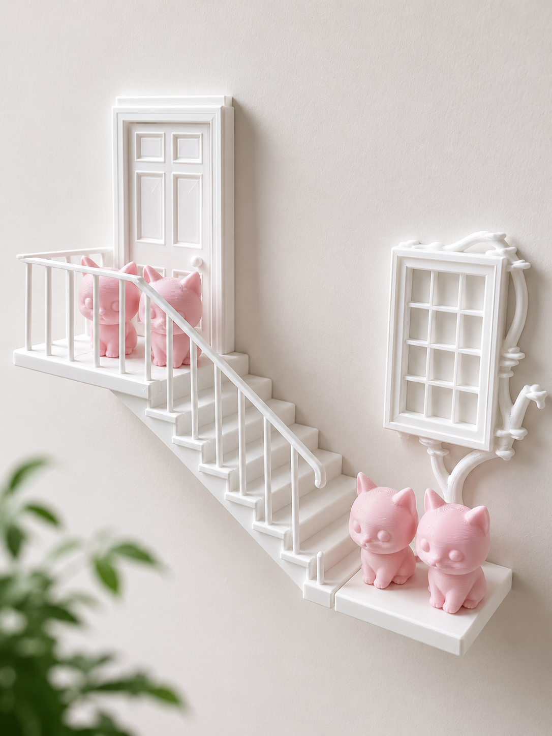 Cat Staircase Floating Wall Shelf - kitten door and window wall decor