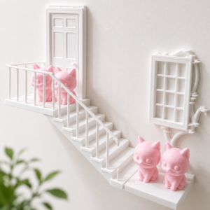 Cat Staircase Floating Wall Shelf - kitten door and window wall decor
