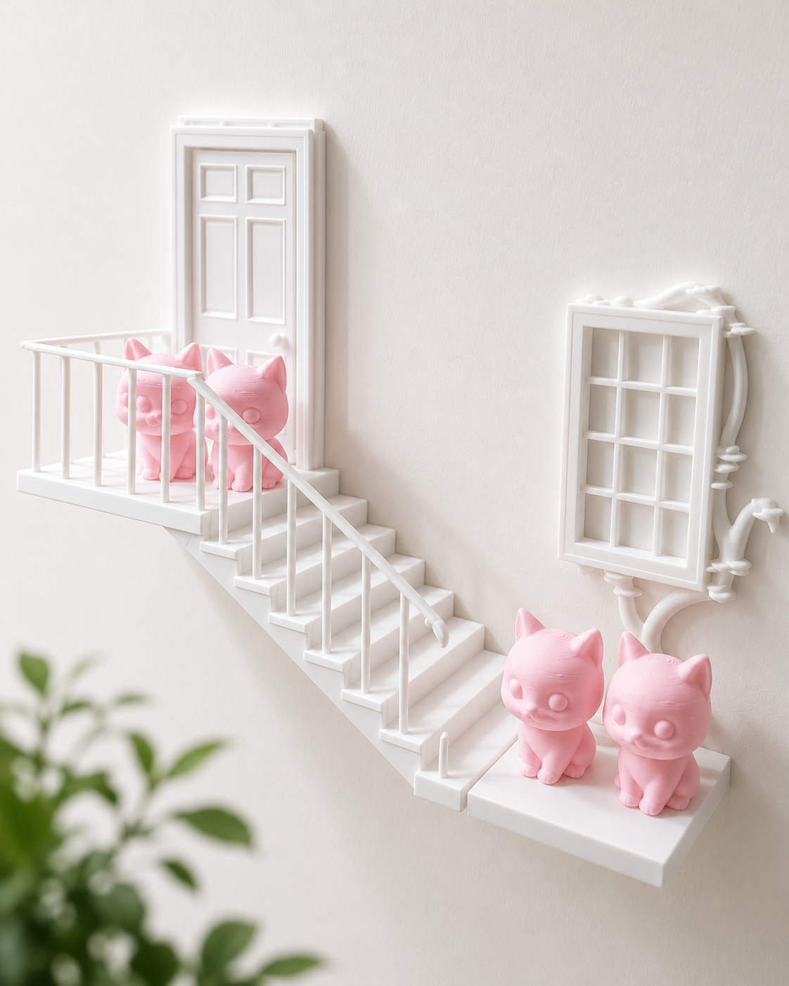 Cat Staircase Floating Wall Shelf - kitten door and window wall decor