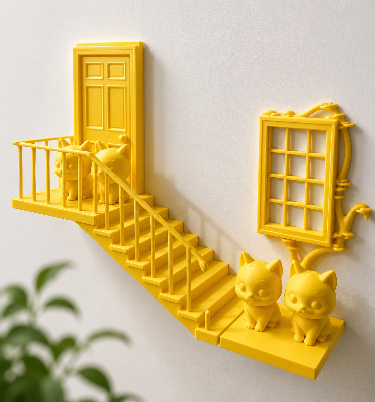 Cat Staircase Floating Wall Shelf - kitten door and window wall decor