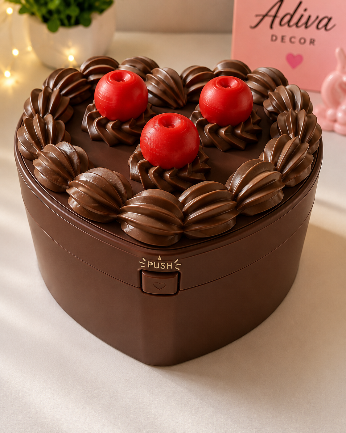 Heart Cake Trinket Box - push-lock spring lid keepsake box
