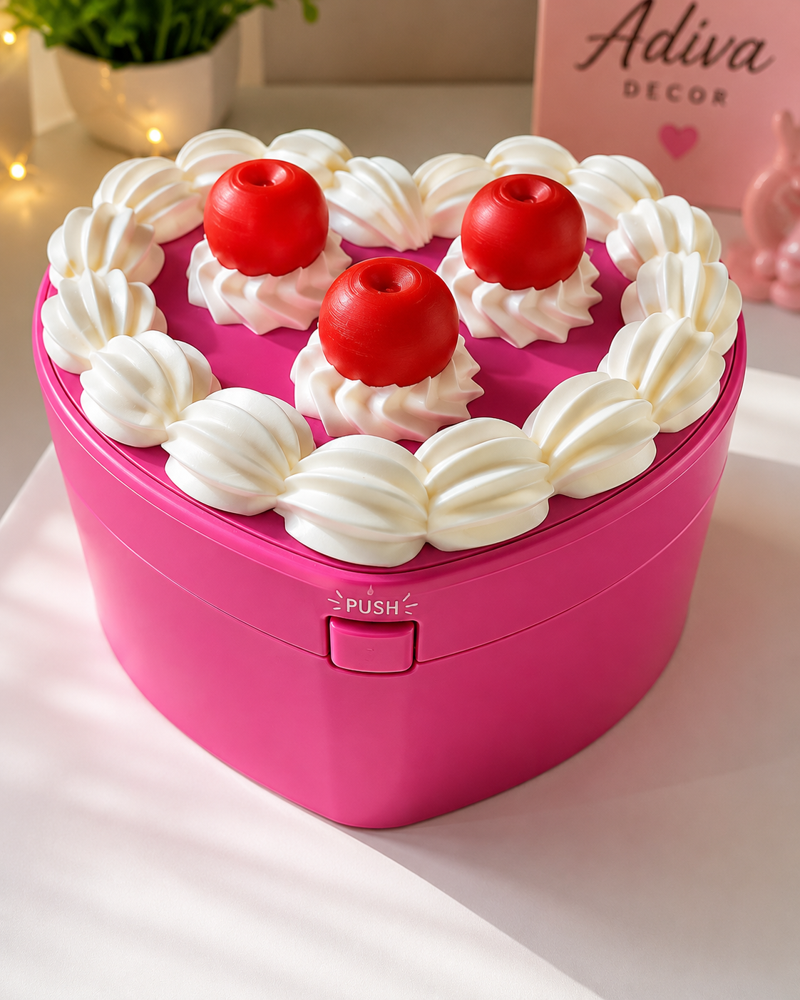 Heart Cake Trinket Box - push-lock spring lid keepsake box