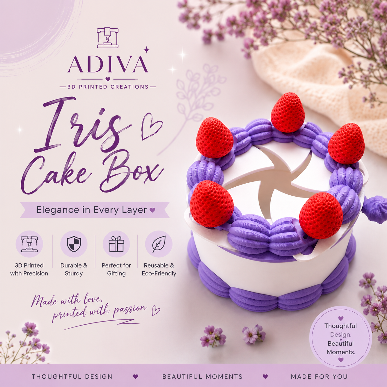 Iris Cake Box - camera-shutter strawberry keepsake container
