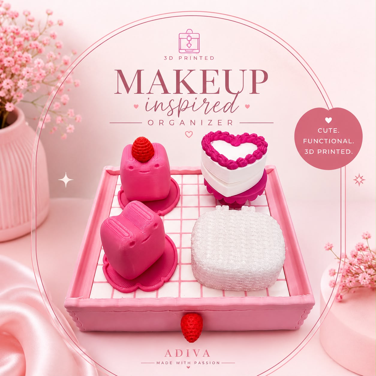 Makeup Inspired Organizer Tray - 3D printed vanity and jewellery drawer set