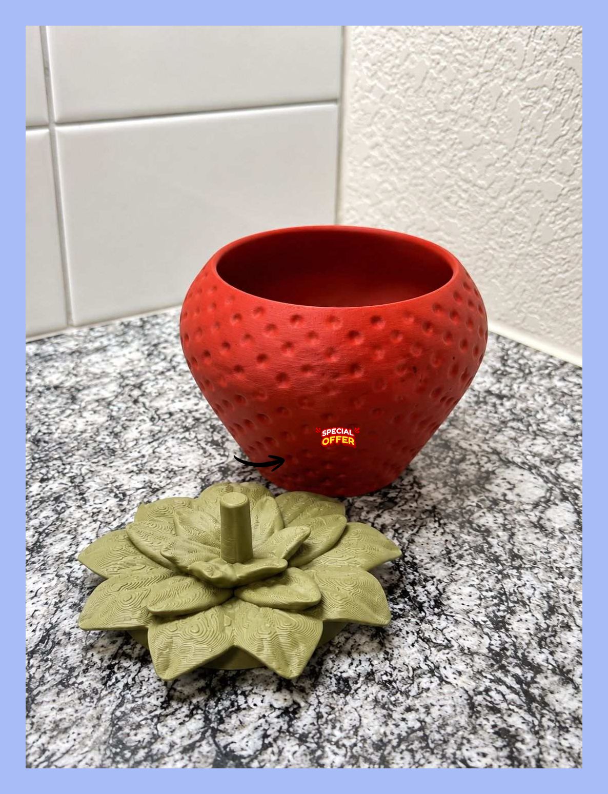 Strawberry Jar with leaf lid - cute trinket and candy container