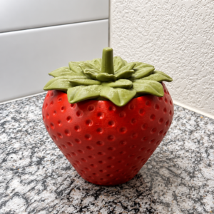 Strawberry Jar with leaf lid - cute trinket and candy container