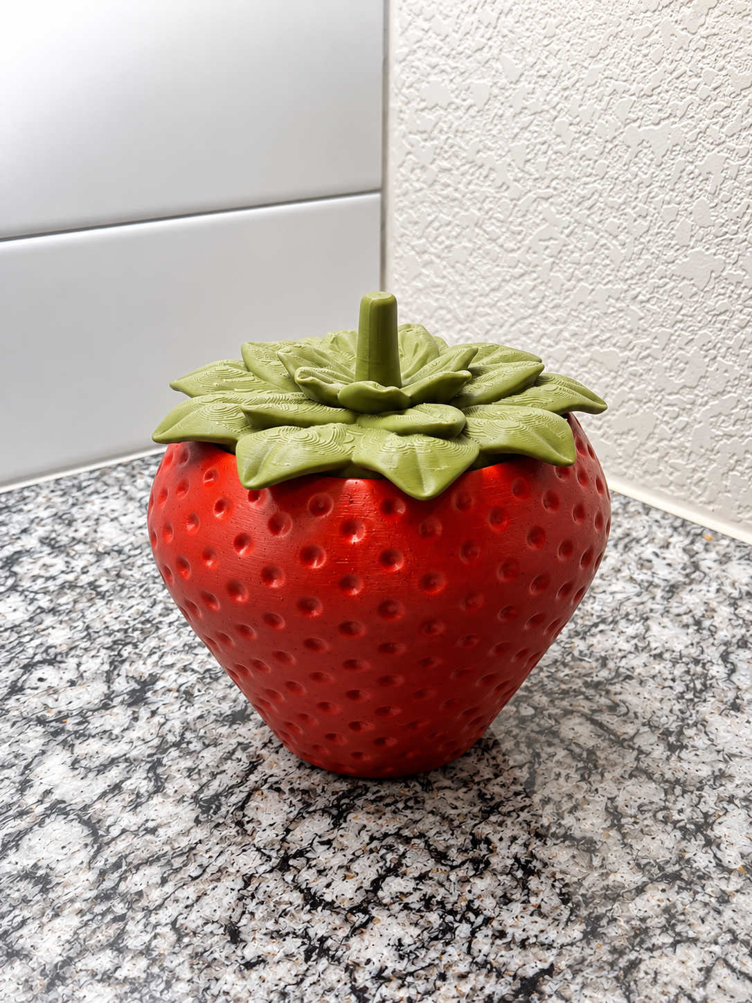 Strawberry Jar with leaf lid - cute trinket and candy container