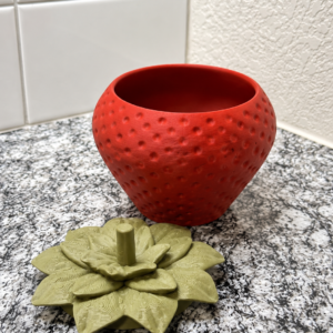 Strawberry Jar with leaf lid - cute trinket and candy container