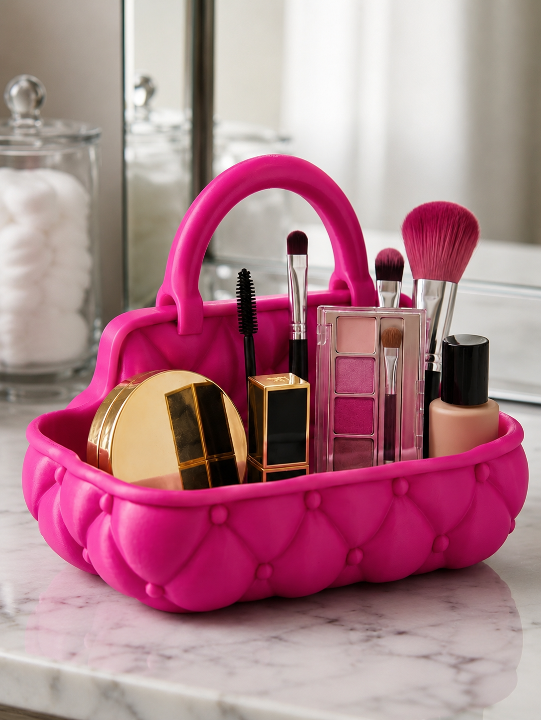 Tufted Handbag Makeup Organizer Caddy - vanity storage basket