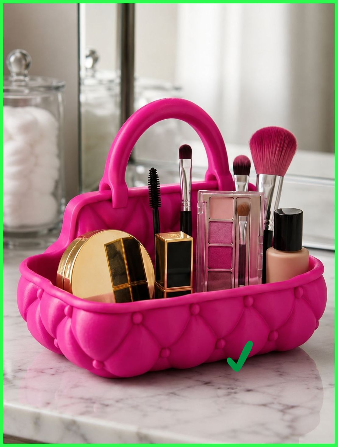 Tufted Handbag Makeup Organizer Caddy - vanity storage basket