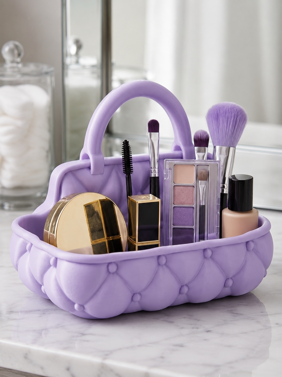 Tufted Handbag Makeup Organizer Caddy - vanity storage basket