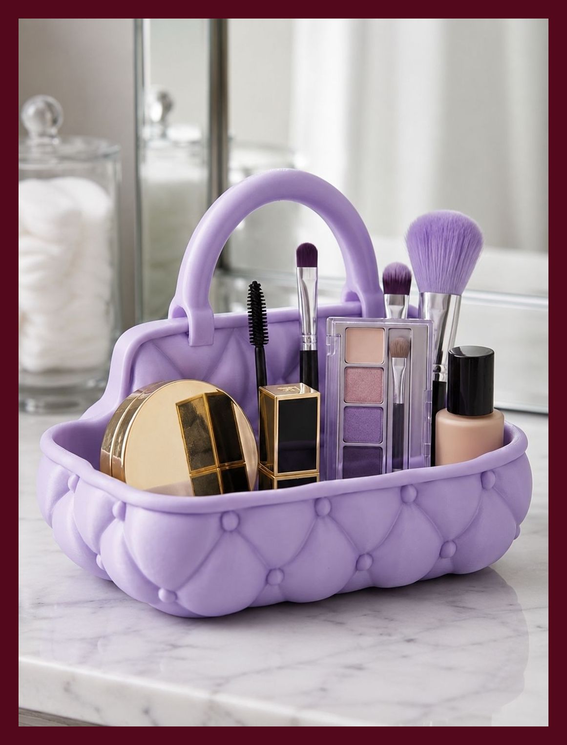 Tufted Handbag Makeup Organizer Caddy - vanity storage basket