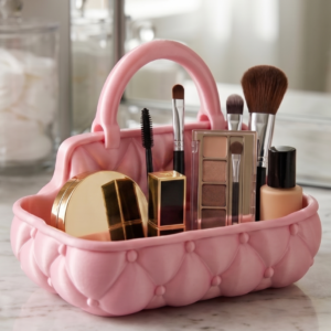 Tufted Handbag Makeup Organizer Caddy - vanity storage basket