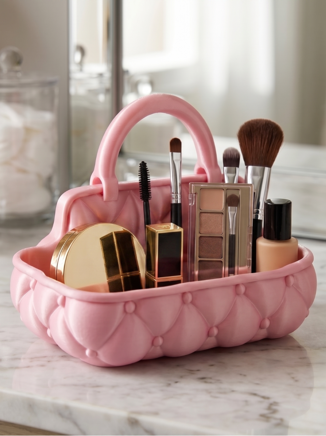 Tufted Handbag Makeup Organizer Caddy - vanity storage basket