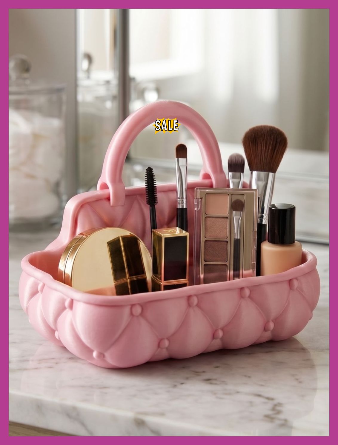 Tufted Handbag Makeup Organizer Caddy - vanity storage basket